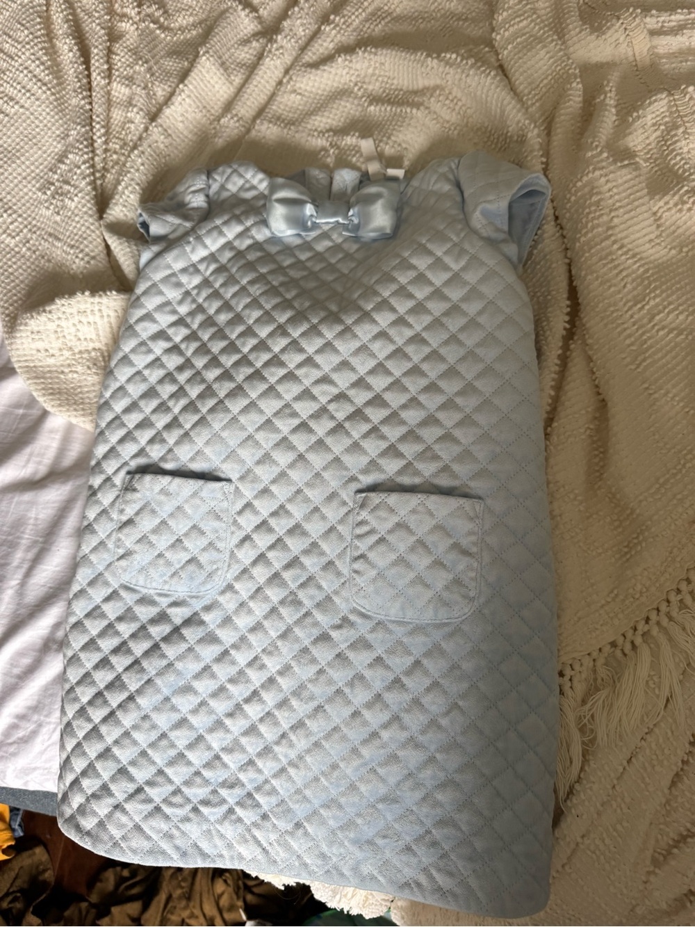 Janie & Jack Light blue Quilted Velvet Dress With Bow Size 6